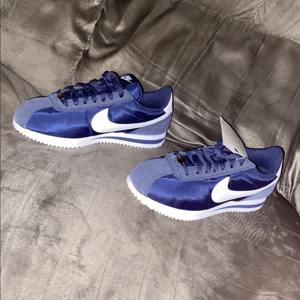 Nike Satin Cortez Sneakers in Navy & White - Picture 4 of 11